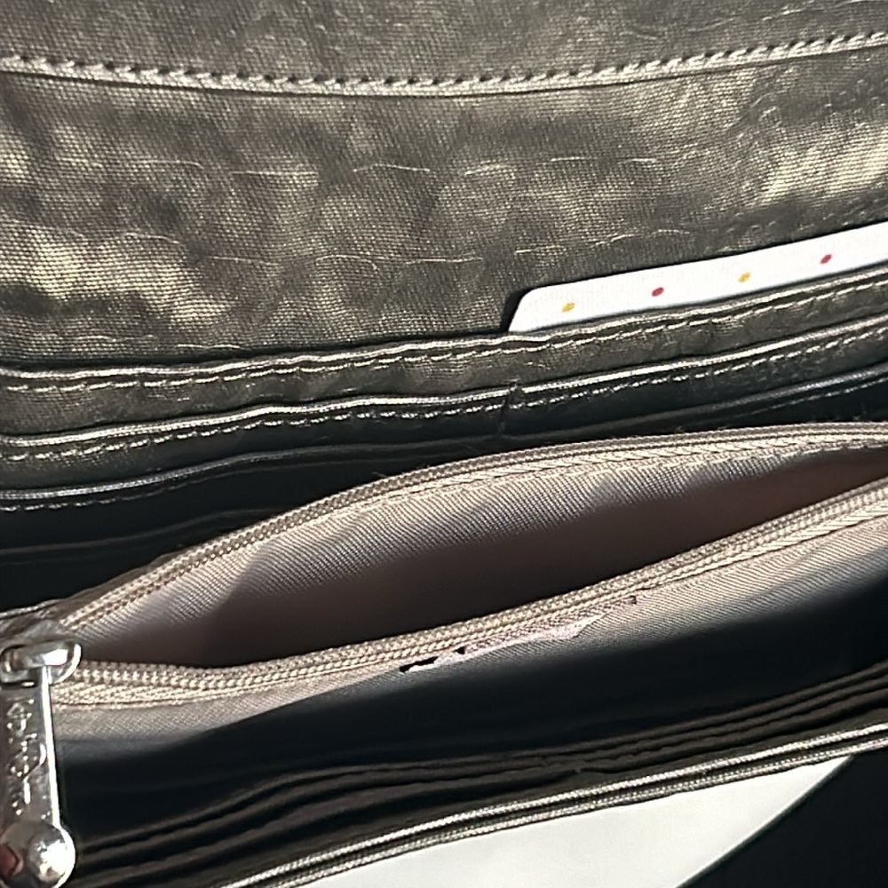 New Kipling Zuma Metallic Pewter Croc Embossed Crossbody Travel Organizer - Picture 7 of 13
